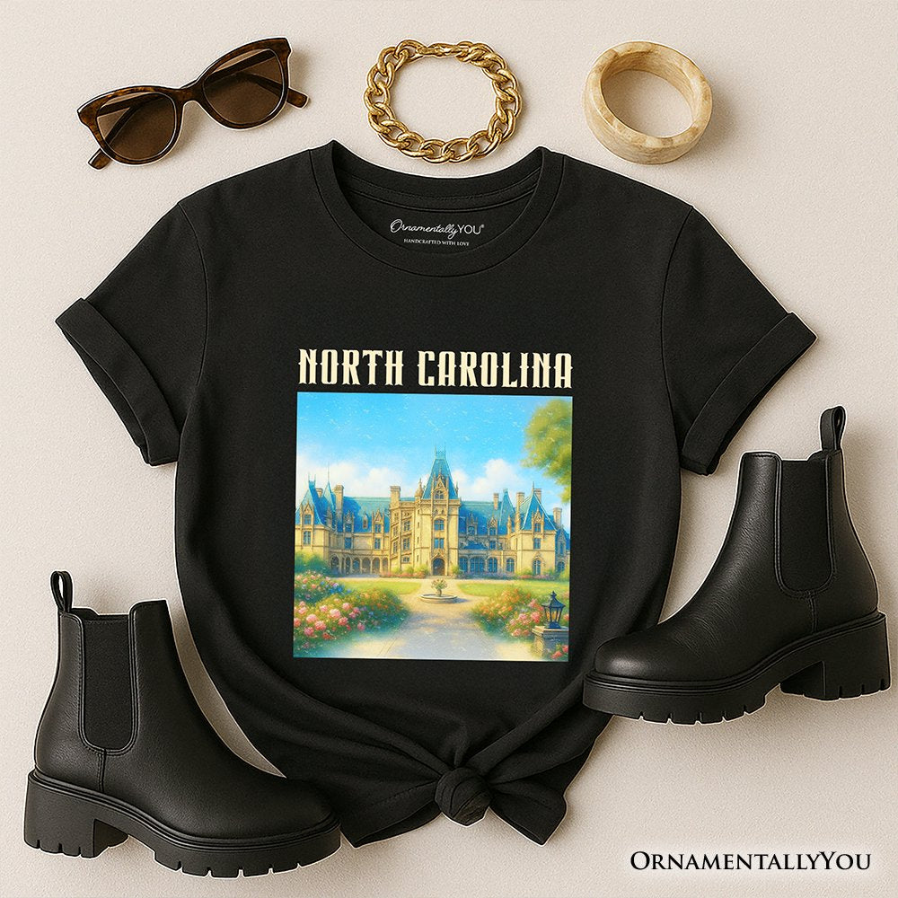 Elegant Biltmore Estate North Carolina State T-Shirt, Asheville Landmark Tee and Heritage Souvenir T-Shirts OrnamentallyYou Black XS 