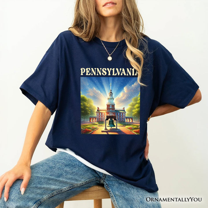 Historic Liberty Bell and Independence Hall Pennsylvania State T-Shirt, Colonial Landmark Tee and Travel Souvenir T-Shirts OrnamentallyYou 