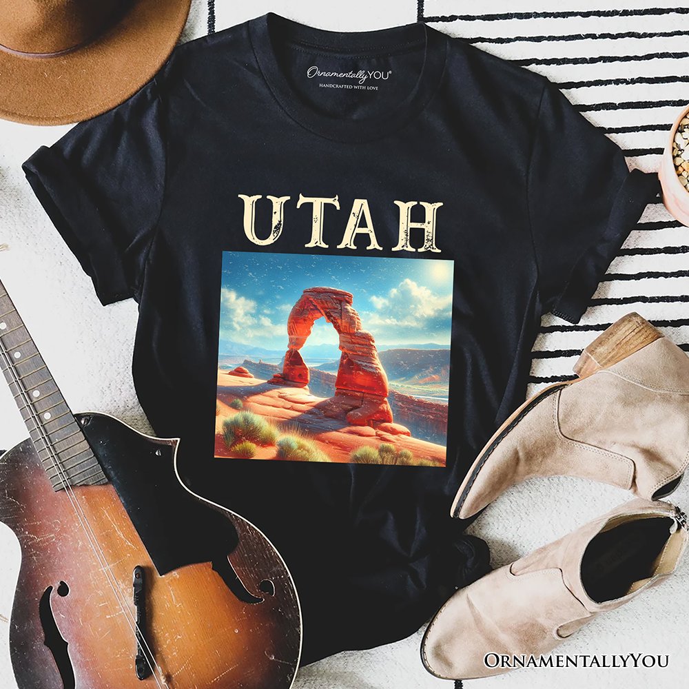 Iconic Delicate Arch Utah State T-Shirt, Arches National Park Landscape Tee and Western Nature Souvenir T-Shirts OrnamentallyYou Black XS 