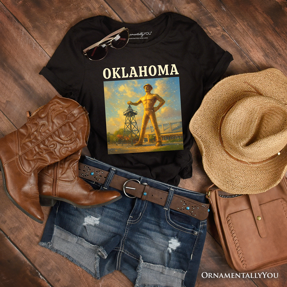 Iconic Oklahoma State Oil Heritage T-Shirt, Tulsa Golden Driller Landmark Tee and Travel Souvenir