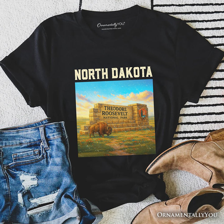 Scenic North Dakota State Theodore Roosevelt Park T-Shirt, Bison Wildlife Tee and Great Plains Souvenir T-Shirts OrnamentallyYou Black XS 