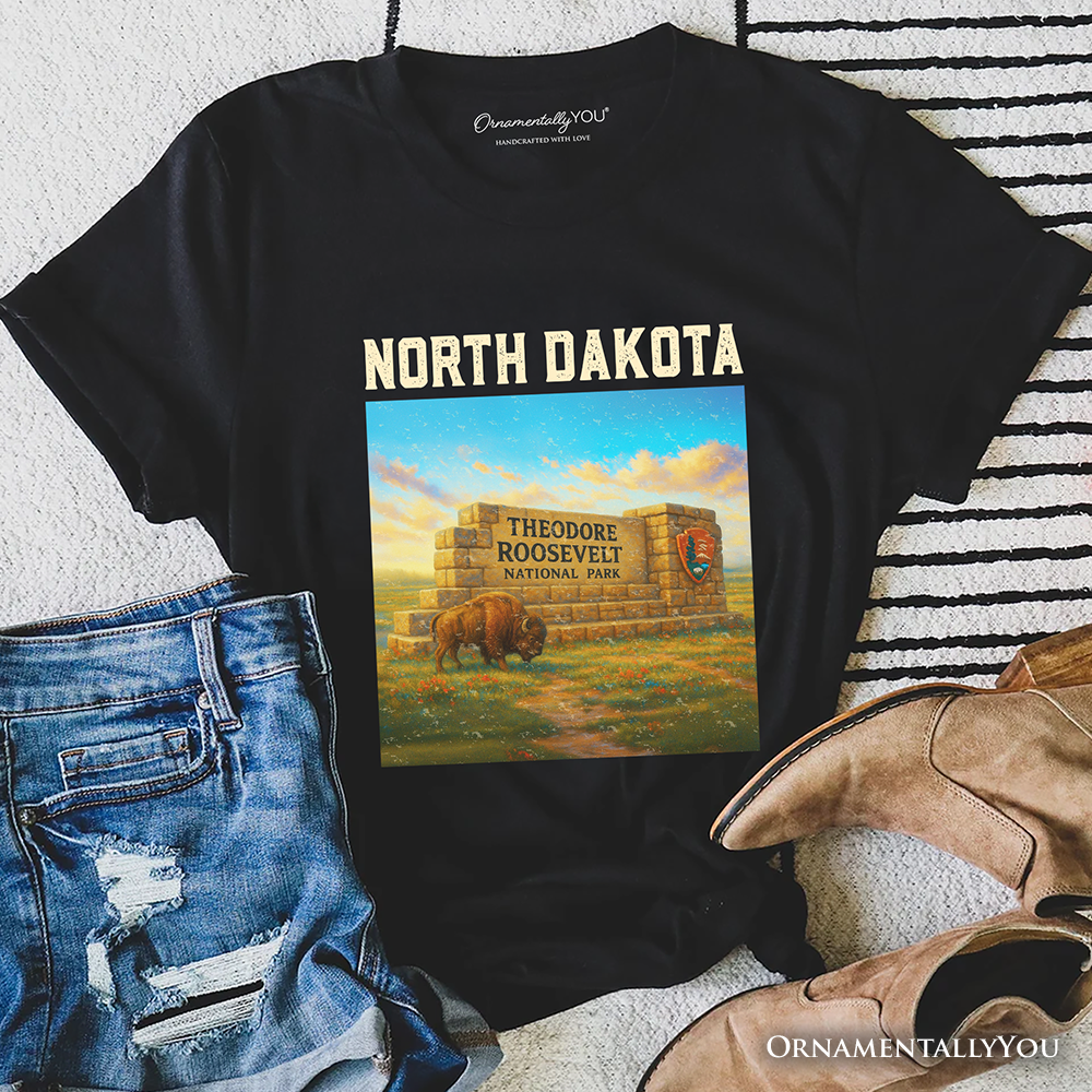 Scenic North Dakota State Theodore Roosevelt Park T-Shirt, Bison Wildlife Tee and Great Plains Souvenir