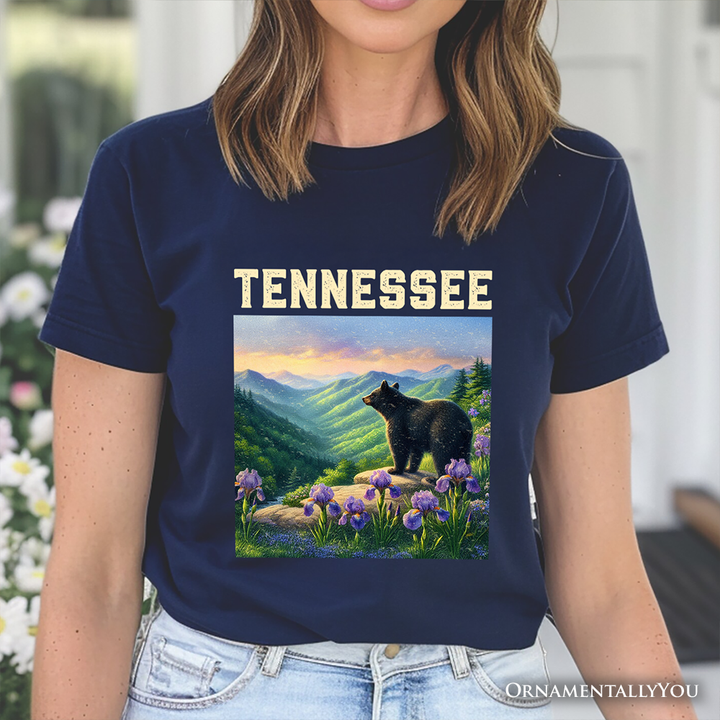 Scenic Tennessee State Great Smoky Mountains T-Shirt, Black Bear and Wildflower Nature Tee  and Travel Souvenir