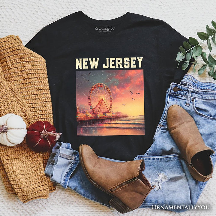 Vibrant The Wheel New Jersey State T-Shirt, Atlantic City Shore Tee and East Coast Souvenir T-Shirts OrnamentallyYou Black XS 