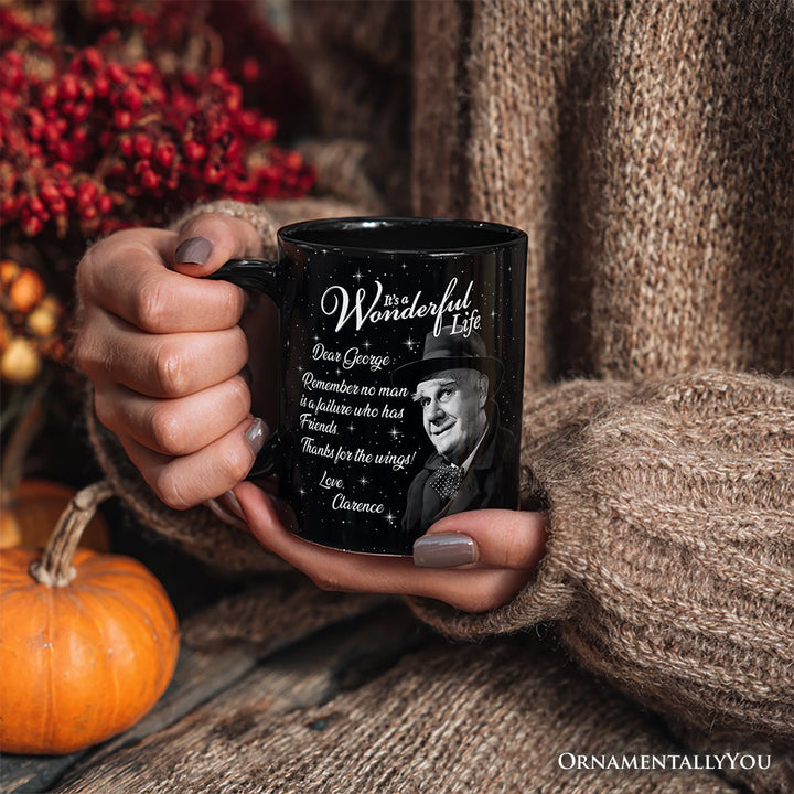 Clarence the Angel Dear George Quote Christmas Black Mug, Wonderful Life Gift Personalized Ceramic Mug OrnamentallyYou 