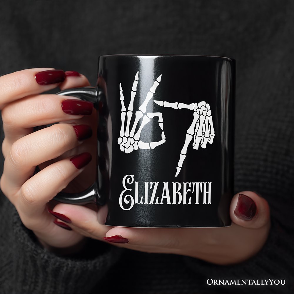 67 Skeleton Hands Personalized Mug, Six Seven Funny Meme Gift with Custom Name Personalized Ceramic Mug OrnamentallyYou 