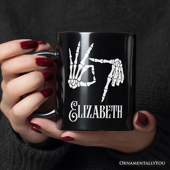 67 Skeleton Hands Personalized Mug, Six Seven Funny Meme Gift with Custom Name