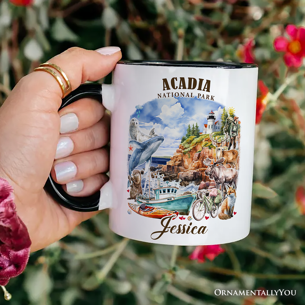 Majestic Acadia National Park Artwork Personalized Mug, Maine Travel Gift and Souvenir with Custom Name