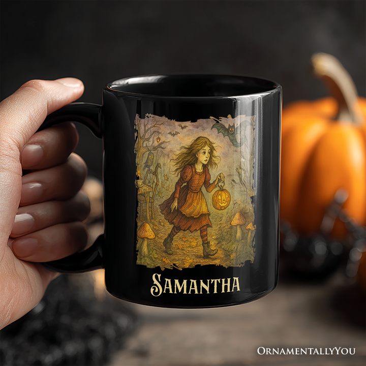 Vintage Alice’s Adventure in Wonderland Personalized Mug, Spooky Halloween Gift with Custom Name
