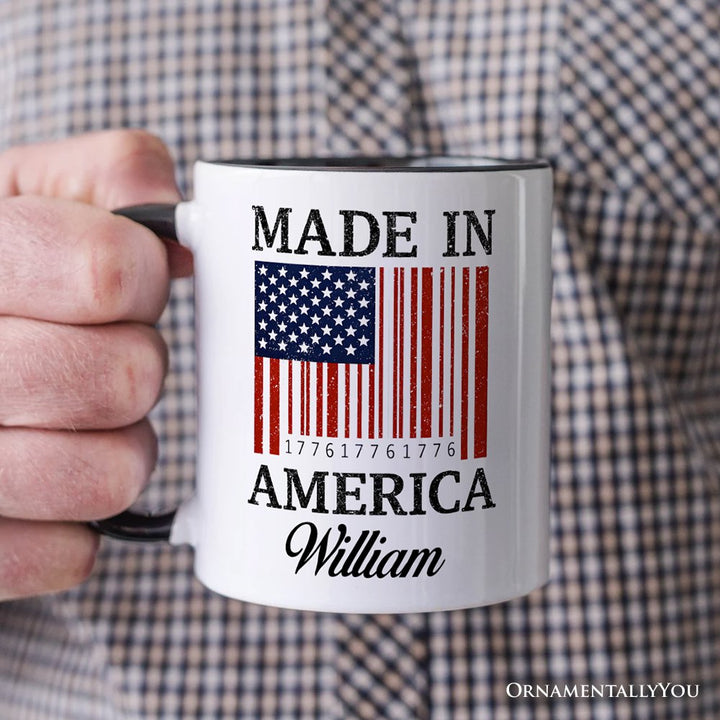 Made In America Bar Code Flag Personalized Mug, Patriotic 1776 USA 250th Anniversary Gift with Custom Name Personalized Ceramic Mug OrnamentallyYou 