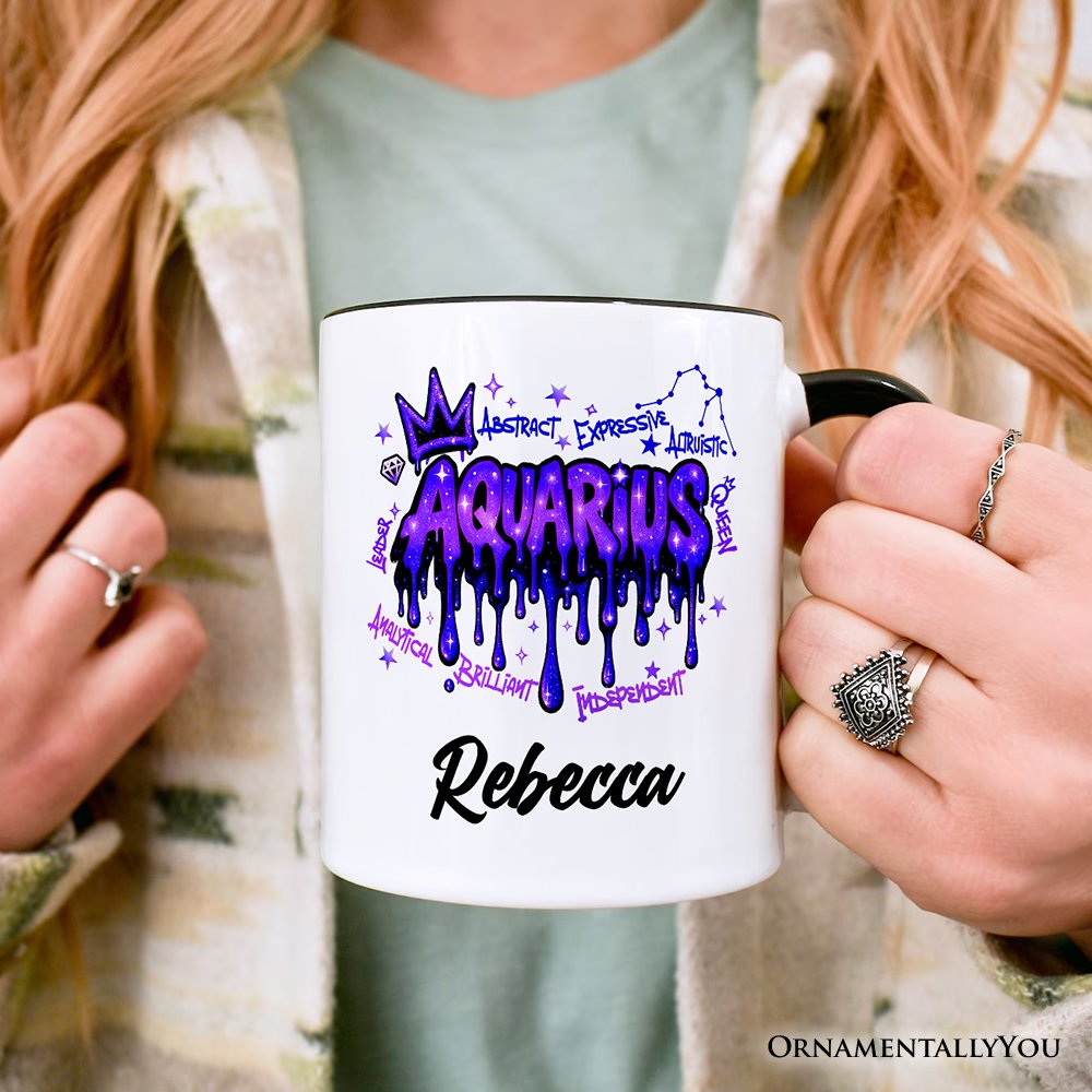Aquarius Graffiti Zodiac Personalized Mug, Street Style Astrology Horoscope Gift with Custom Name Personalized Ceramic Mug OrnamentallyYou 
