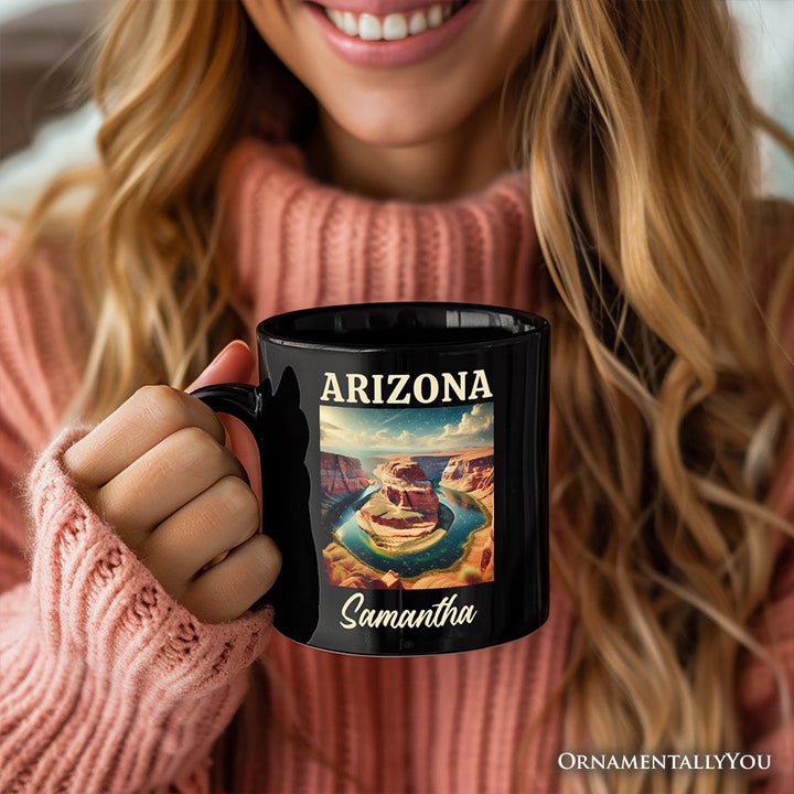 Scenic Arizona State Desert Canyon Vintage Personalized Mug, Horseshoe Bend Gift and Southwest Nature Souvenir with Custom Name Personalized Ceramic Mug OrnamentallyYou 