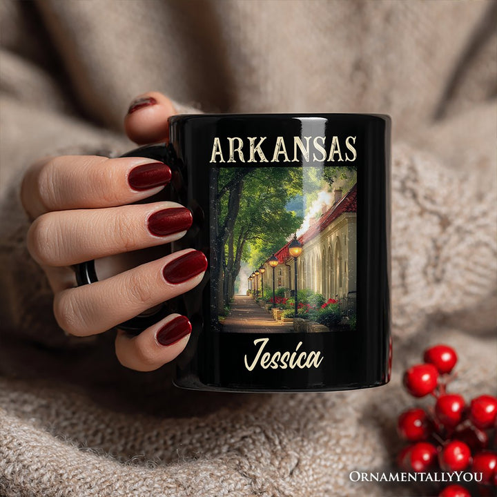 Vintage Arkansas State Hot Springs Personalized Mug, Bathhouse Row Gift and Scenic Landmark Keepsake Souvenir with Custom Name Personalized Ceramic Mug OrnamentallyYou 