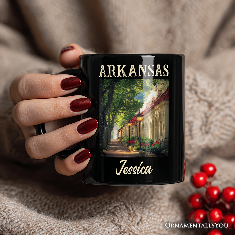 Vintage Arkansas State Hot Springs Personalized Mug, Bathhouse Row Gift and Scenic Landmark Keepsake Souvenir with Custom Name