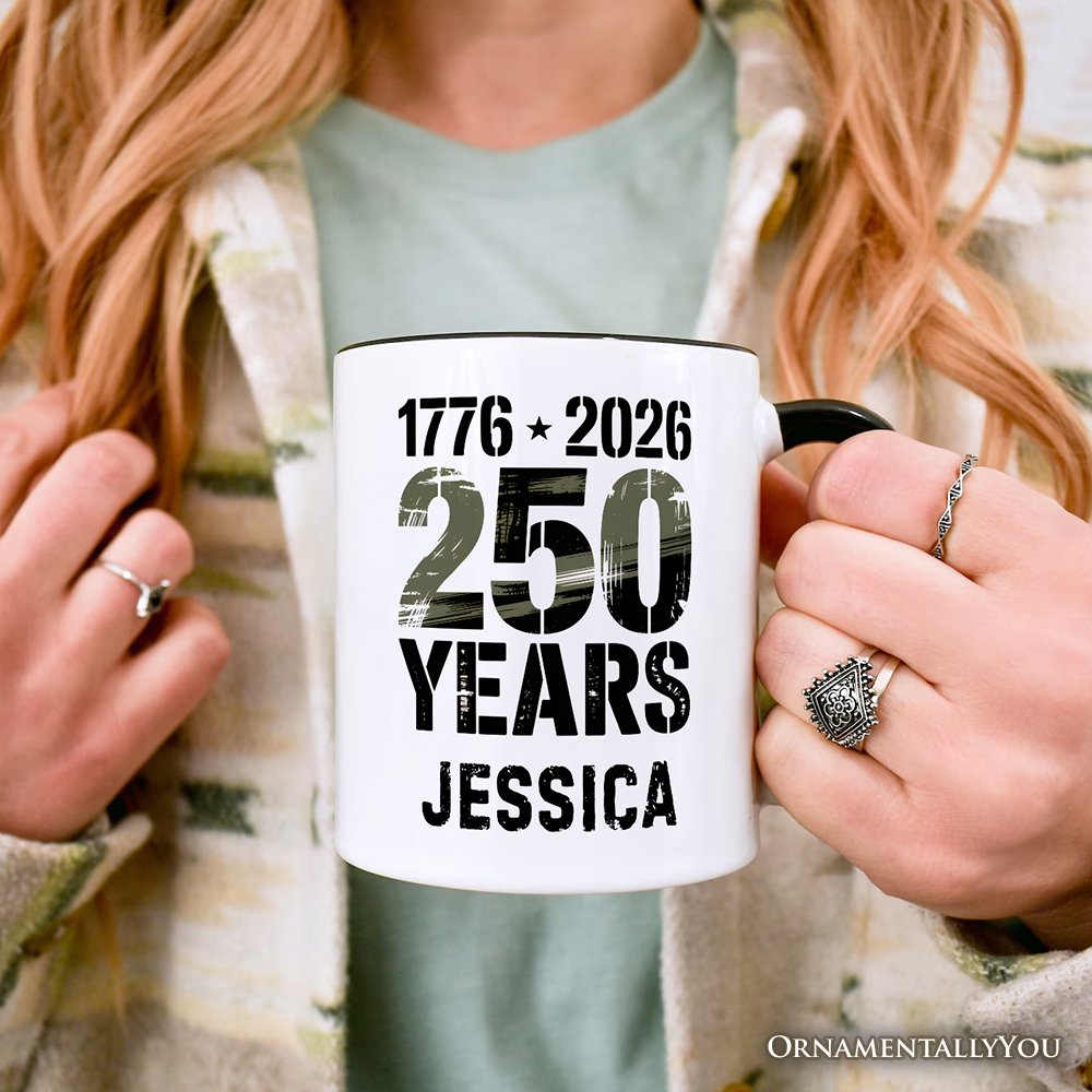 America 250 Years of Freedom Anniversary Personalized Mug, 4th of July USA Patriotic 1776–2026 Gift with Custom Name Personalized Ceramic Mug OrnamentallyYou 