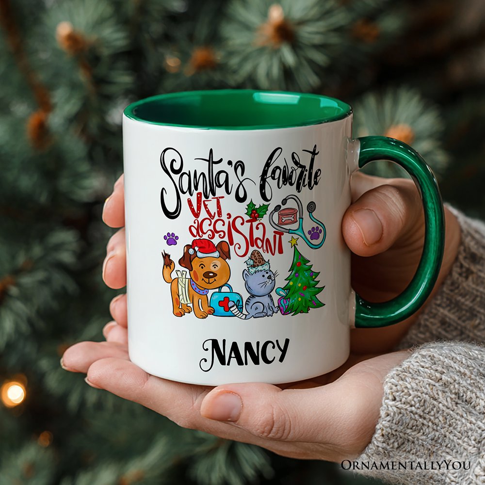 Santa's Favorite Vet Assistant Personalized Mug, Veterinary Appreciation Gift with Custom Name Personalized Ceramic Mug OrnamentallyYou 