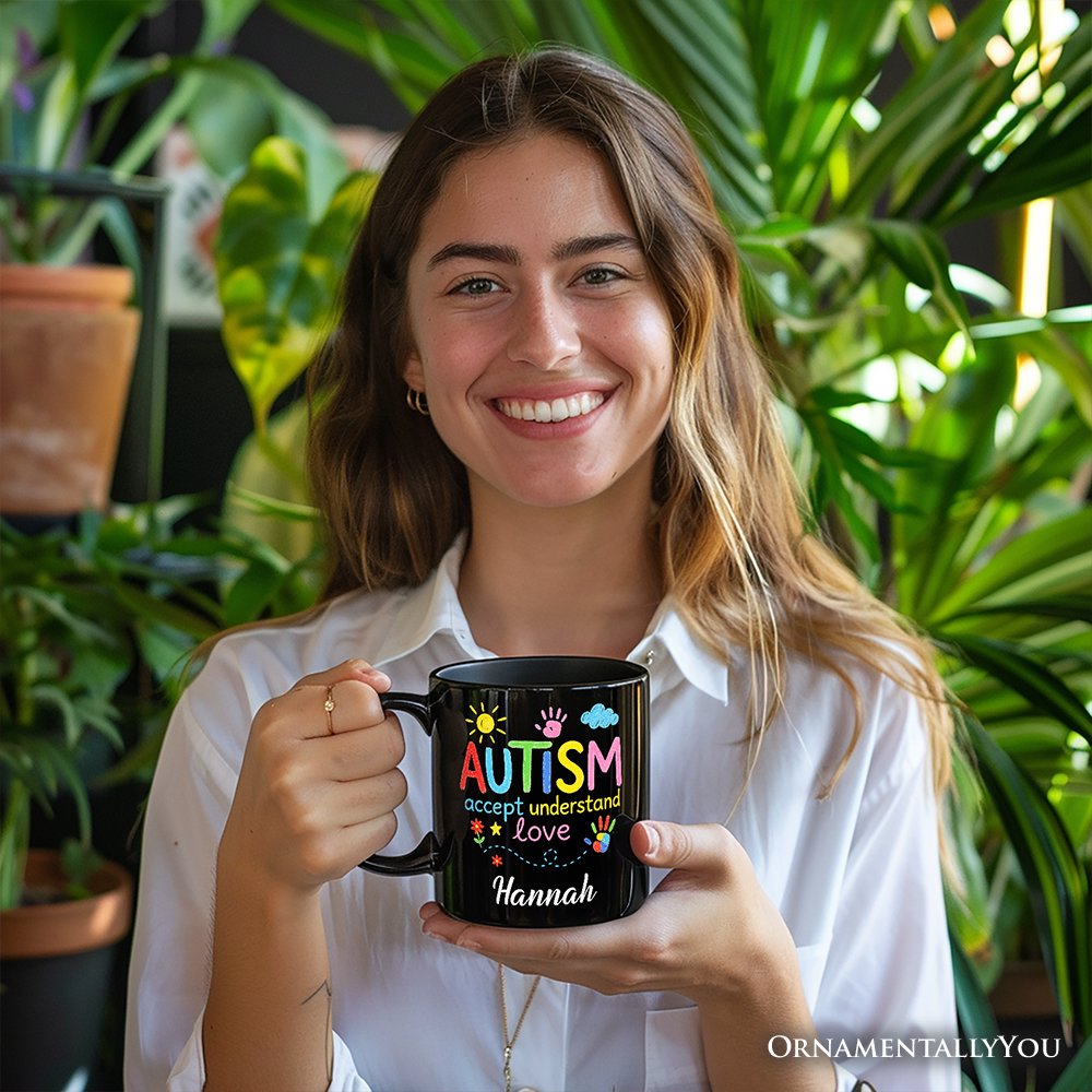 Autism Awareness Brushstroke Personalized Mug, Colorful Autism Support Gift for Autism Month with Custom Name Personalized Ceramic Mug OrnamentallyYou 