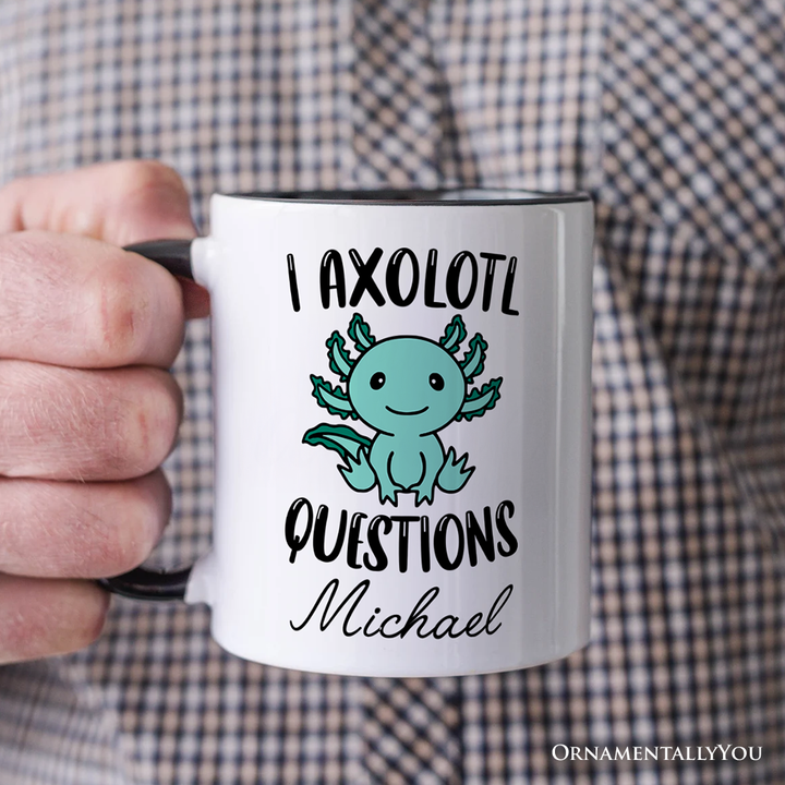 Cute Green Axolotl Personalized Mug, Salamander Animal Gift with Custom Name
