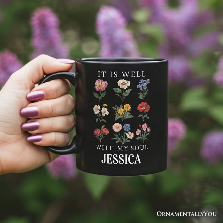 It Is Well With My Soul Christian Vintage Personalized Mug, Floral Bible Verse Gift with Custom Name Personalized Ceramic Mug OrnamentallyYou 