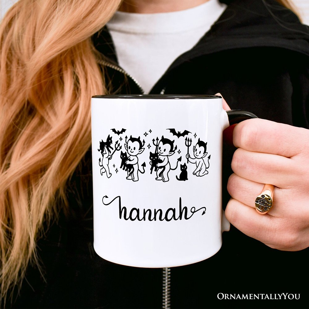 Halloween Devils and Cats Personalized Mug, Spooky Season Gift with Custom Name Personalized Ceramic Mug OrnamentallyYou 