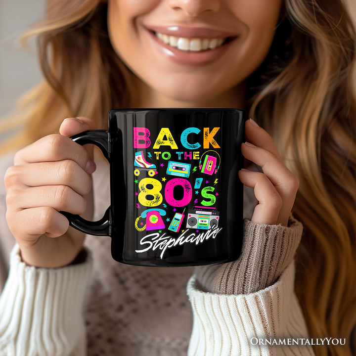 Back To The 80s Personalized Mug, Colorful Retro Eighties Party Gift with Custom Name