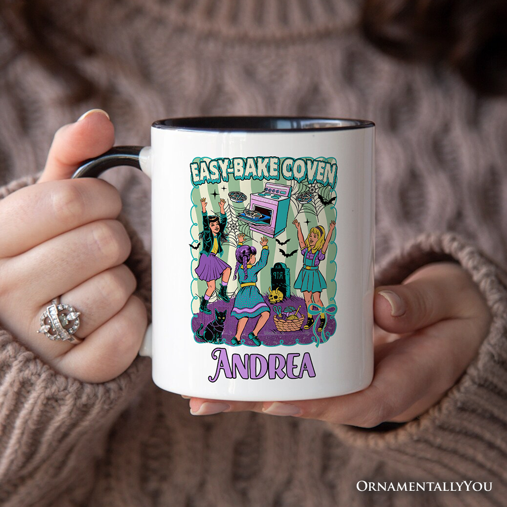 Retro Easy-Bake Coven Horror Movie Personalized Mug, Funny Retro Witch Halloween Gift with Custom Name