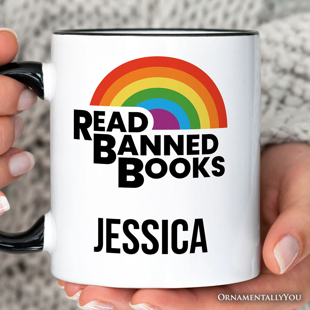Read Banned Books Rainbow Retro Personalized Mug, Bookish Freedom Gift with Custom Name