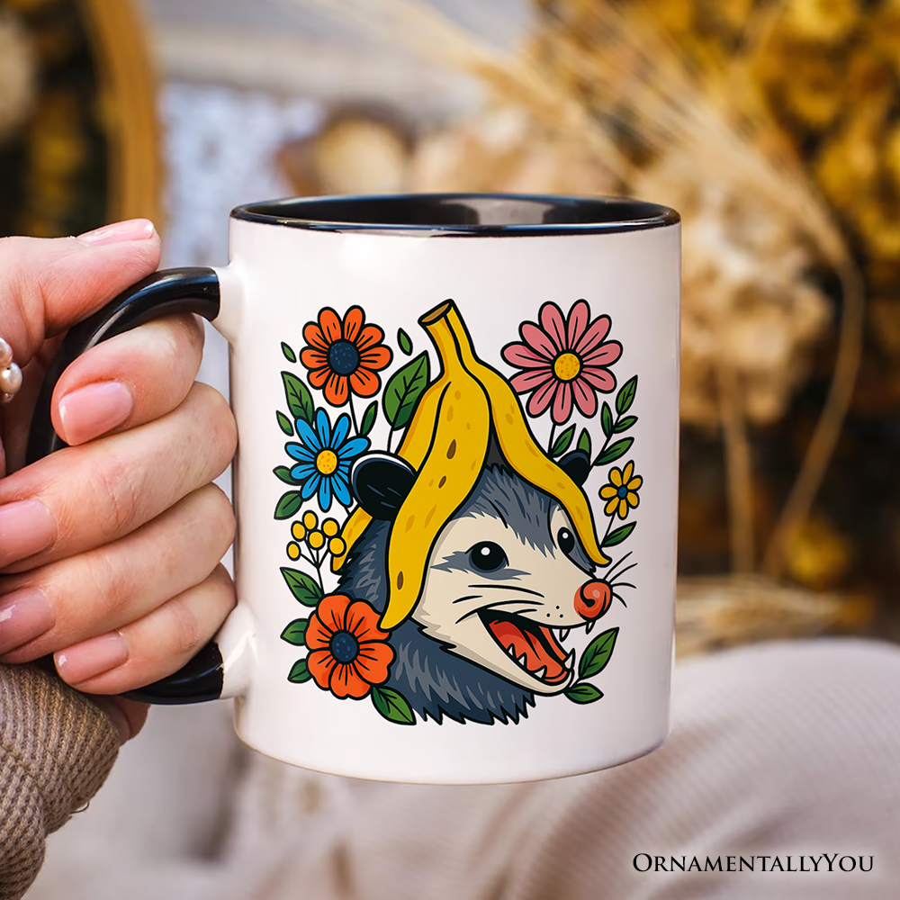 Banana Possum Floral Mug, Funny Animal Gift