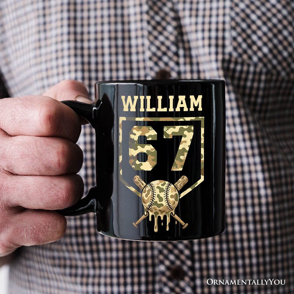 67 Camo Baseball Drip Personalized Mug, Six Seven Cool Game Day Sports Gift with Custom Name Personalized Ceramic Mug OrnamentallyYou 