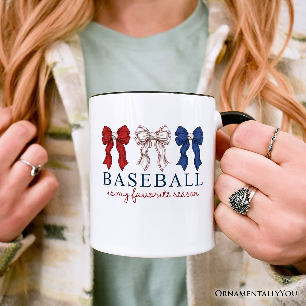 Baseball Is My Favorite Season Mug, Coquette Bow Game Day Gift Personalized Ceramic Mug OrnamentallyYou 