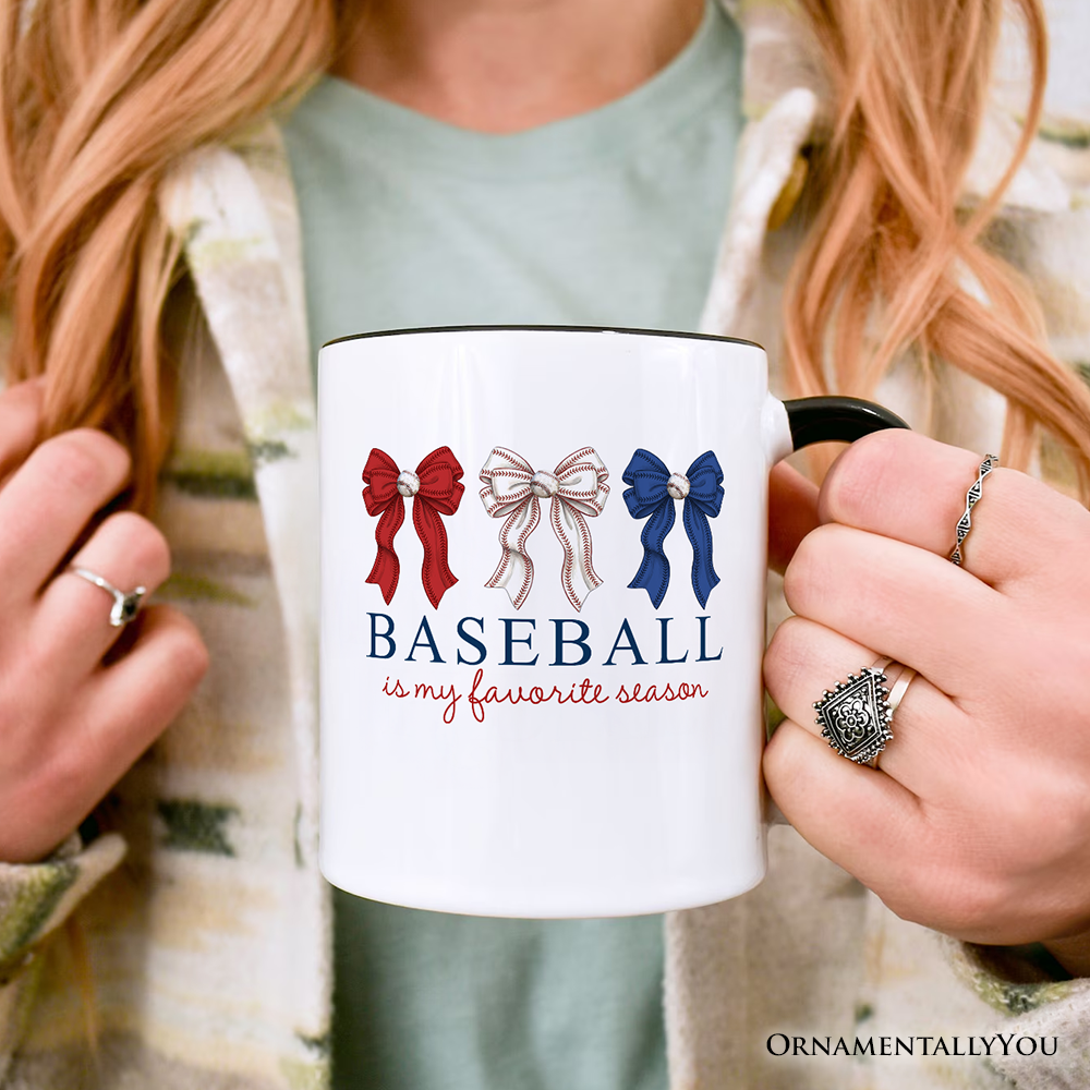Baseball Is My Favorite Season Mug, Coquette Bow Game Day Gift