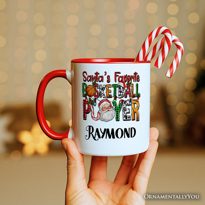 Santa’s Favorite Basketball Player Personalized Mug, Plaid Christmas Athelete Gift with Custom Name Personalized Ceramic Mug OrnamentallyYou 
