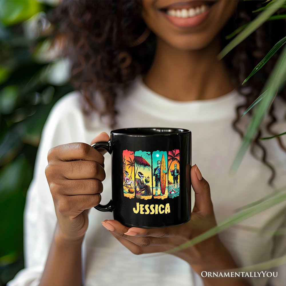 Frankenstein's Beach Vacation Personalized Mug, Retro Neon Summer Vibes Gift with Custom Name Personalized Ceramic Mug OrnamentallyYou 