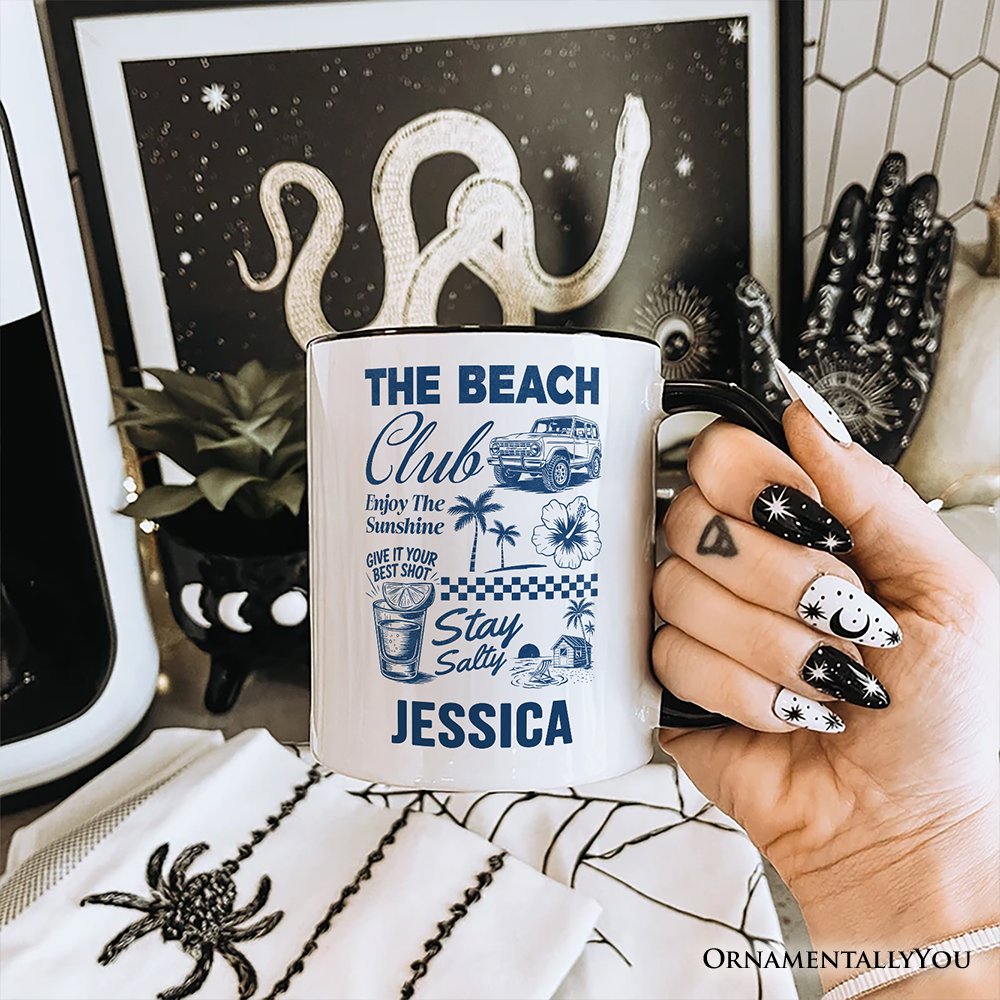 Vintage Coastal Summer Vacation Personalized Mug, The Beach Club Stay Salty Gift with Custom Name Personalized Ceramic Mug OrnamentallyYou 