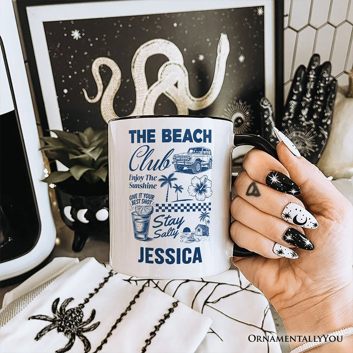 Vintage Coastal Summer Vacation Personalized Mug, The Beach Club Stay Salty Gift with Custom Name Personalized Ceramic Mug OrnamentallyYou 