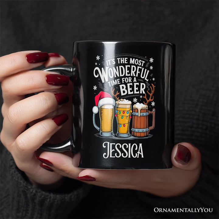 It's The Most Wonderful Time For a Beer Personalized Mug, Funny Holiday Beer Christmas Gift with Custom Name Personalized Ceramic Mug OrnamentallyYou 