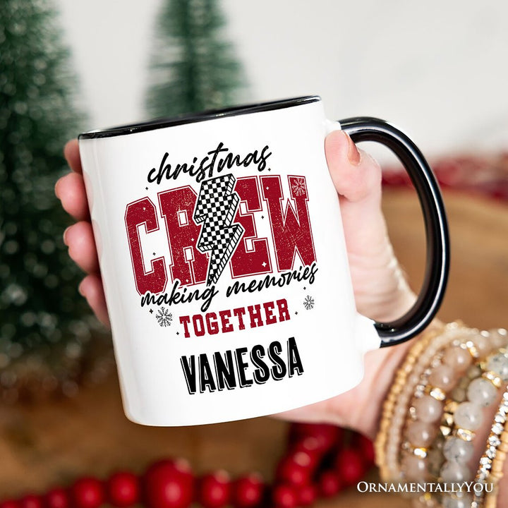 Christmas Crew Making Memories Together Personalized Mug, Checkered Lightning Retro Holiday Gift with Custom Name Personalized Ceramic Mug OrnamentallyYou 