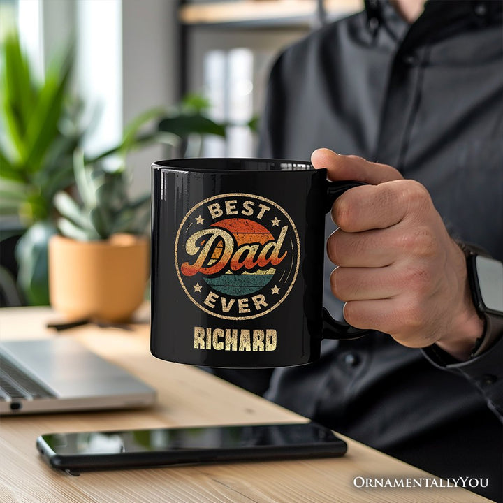 Best Dad Ever Retro Sunset Personalized Mug, Vintage Fathers Gift with Custom Name Personalized Ceramic Mug OrnamentallyYou 