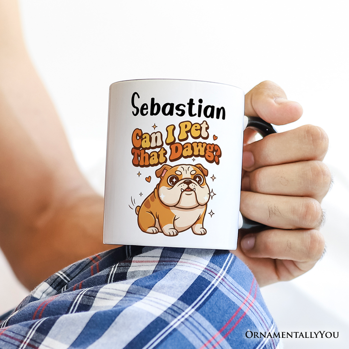 Can I Pet That Dawg Bulldog Retro Personalized Mug, Cute Funny Dog Lover Gift with Custom Name