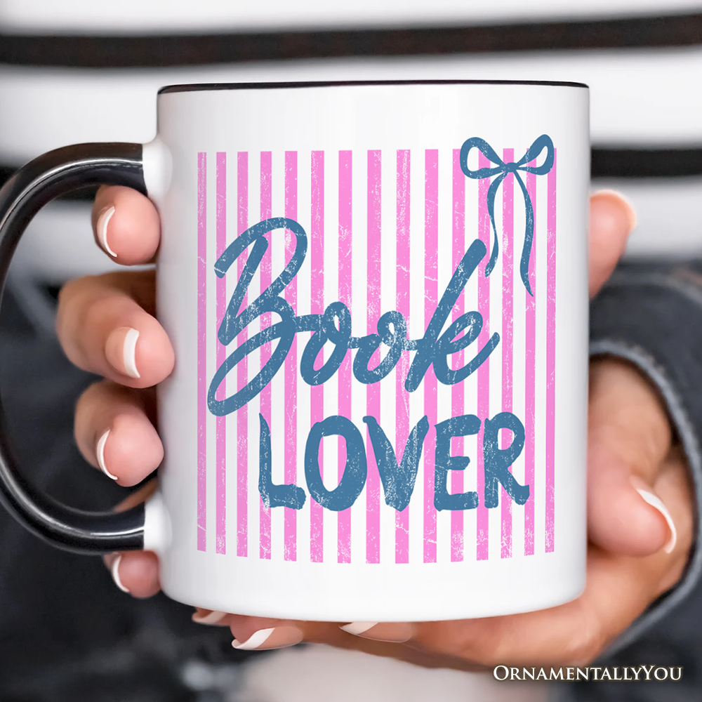Book Lover Striped Reader Mug, Coquette Bookworm Gift