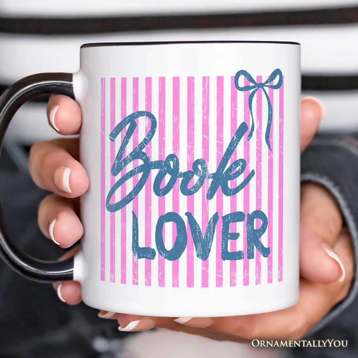 Book Lover Striped Reader Mug, Coquette Bookworm Gift