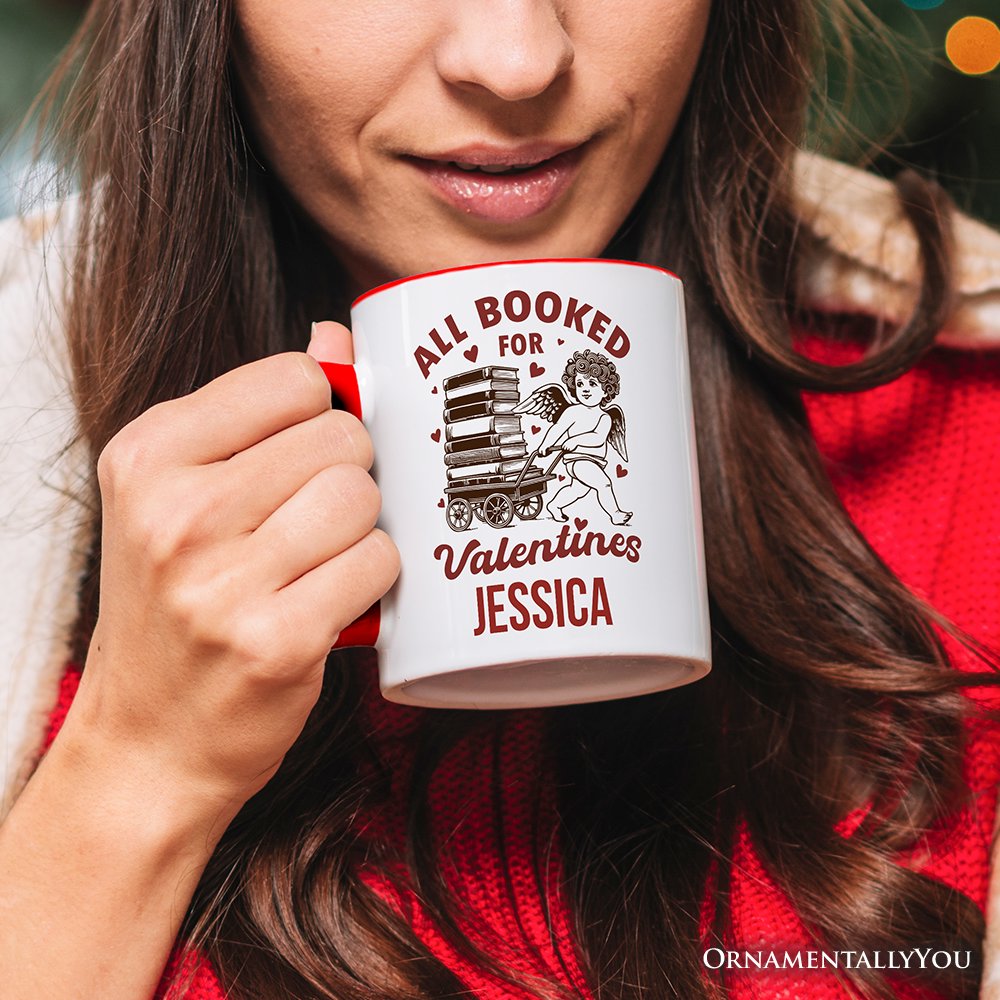 All Booked For Valentines Cupid Personalized Mug, Vintage Funny Bookworm Gift with Custom Name Personalized Ceramic Mug OrnamentallyYou 