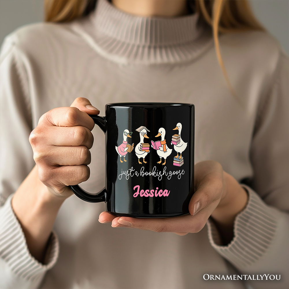 Just a Bookish Goose Personalized Mug, Funny Nerdy Book Readers Gift with Custom Name