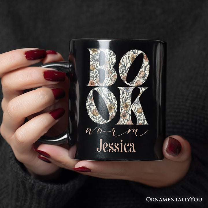 Bookworm Floral Personalized Mug, Boho Wildflower Book Lover Gift with Custom Name Personalized Ceramic Mug OrnamentallyYou 