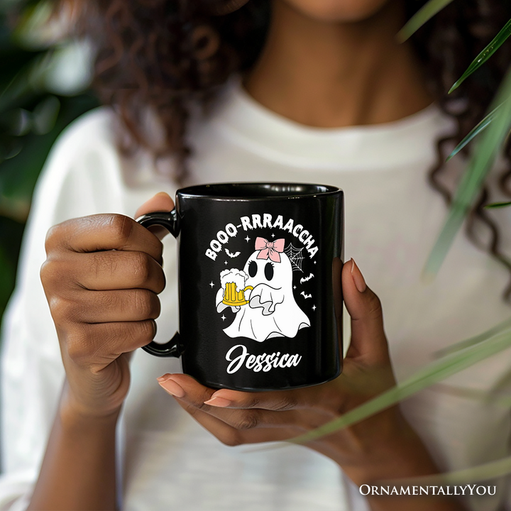 Boo-Rracha Halloween Ghost Personalized Mug, Funny Mexican Drunk Gift with Custom Name and Spooky Vibes