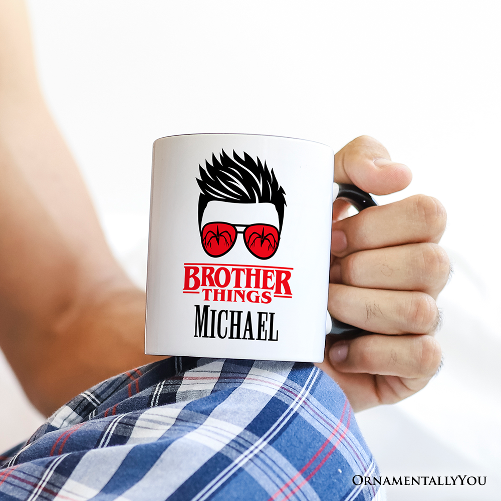 Brother Things Retro Personalized Mug, Red Glasses Family Matching Gift with Custom Name