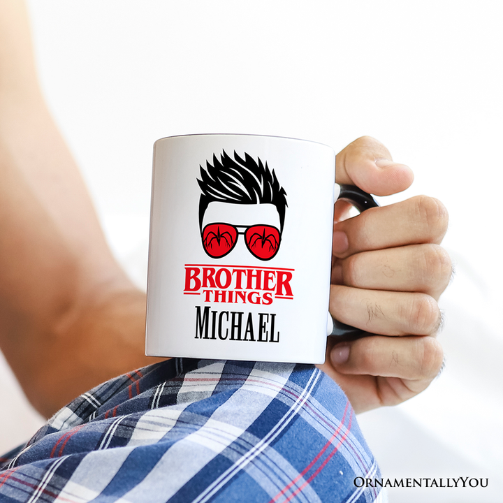 Brother Things Retro Personalized Mug, Red Glasses Family Matching Gift with Custom Name