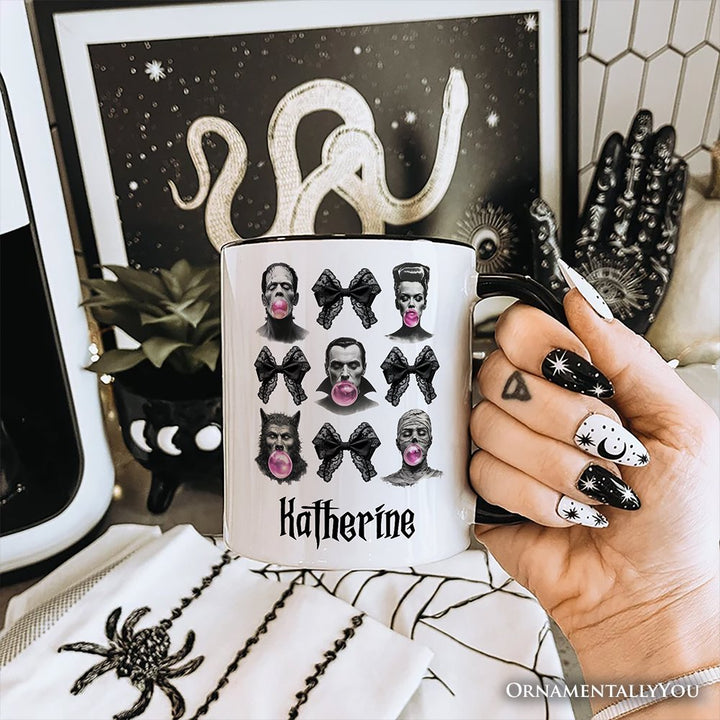 Bubblegum Classic Monster Personalized Mug, Funny Coquette Bow Gift with Retro Style and Custom Name Personalized Ceramic Mug OrnamentallyYou 