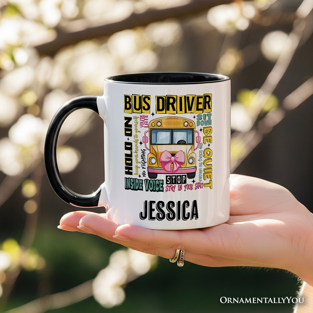 School Bus Driver Personalized Mug, Funny Back to School Occupation Gift with Custom Name Personalized Ceramic Mug OrnamentallyYou 
