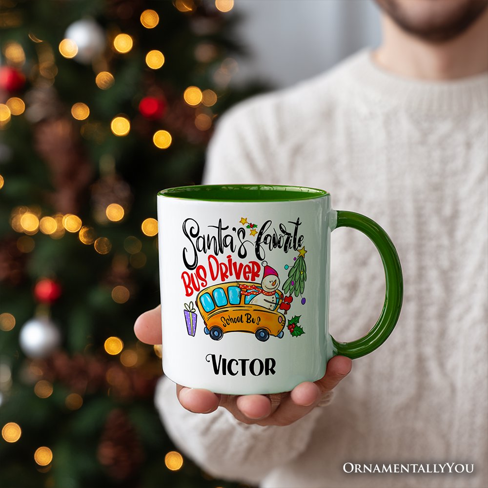Santa’s Favorite School Bus Driver Personalized Mug, Appreciation Christmas Gift with Custom Name Personalized Ceramic Mug OrnamentallyYou 